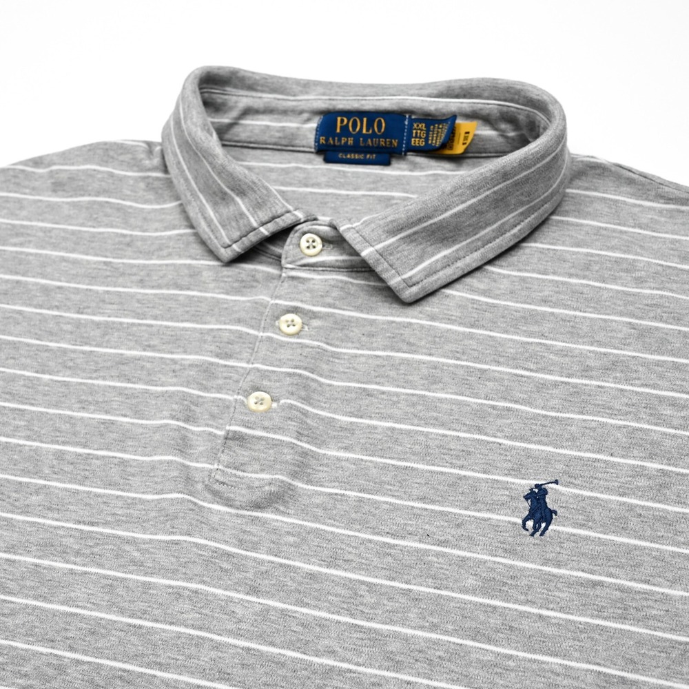 Polo Ralph Lauren Golf Polo Shirt Men's XXL Classic Fit Gray Pony Stripes Preppy